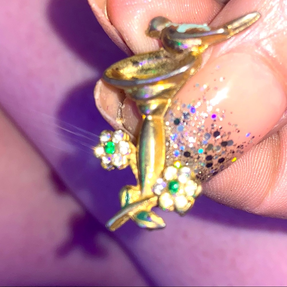 Vintage Goldtone And Enamel Bird Bath Brooch